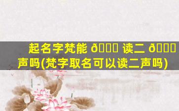起名字梵能 🍀 读二 🐈 声吗(梵字取名可以读二声吗)